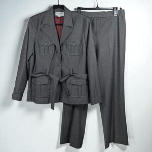 Sharagano Women's Gray Suit Set Size 14 Blazer Pants‎ Career Professional Office